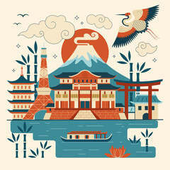 Travel to Japan Scene with Mount Fuji
