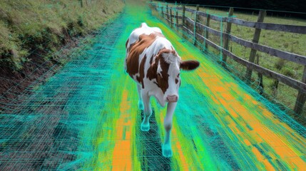 Veterinary ai analyzing animal gait on farm path for advanced health monitoring