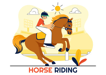 Horse Riding Vector Illustration Featuring Practicing Horseback Riding or Equestrian Sports in a Green Field with Flat Style Cartoon Background