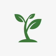 Clean and simple green leaf logo with curved stem and circular base. Perfect for organic brands, eco businesses, or nature-themed products. Vector on white background.