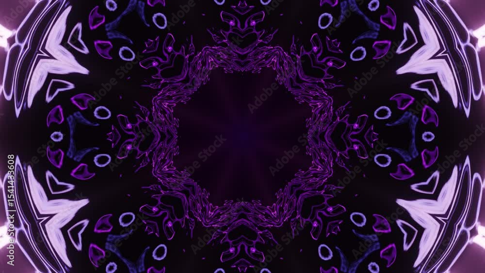 Aufkleber neon kaleidoscope motion loop on black canvas. abstract seamless loop of glowing neon lines with kal