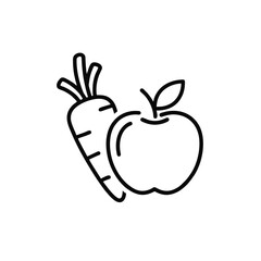 Carrot Apple Logo, Outlined Carrot and Apple Together in One Icon, Minimal Design