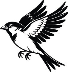 Fototapeta premium A black and white illustration of a bird in flight with wings spread wide