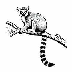 Lemur Perched in Tree Branch image vector Isolated on white Background. © kalogr
