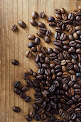 Coffee Beans Spread on Wooden Surface for Culinary Inspiration