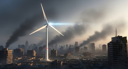 Wind Turbine in Post-Apocalyptic Cityscape