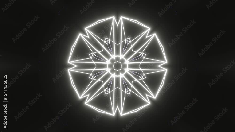 Poster abstract neon kaleidoscope motion with central symmetry. glowing neon lines in continuous loop formi