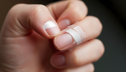 Hand with multiple adhesive bandages on fingers  