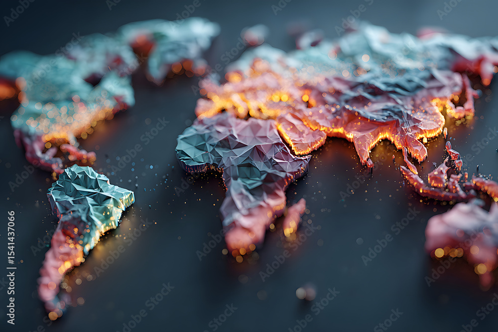 Poster a stylized polygonal world map highlights global connectivity and geographic diversity symbolizing i