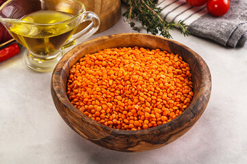 Raw red lentil for cooking