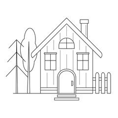 Cozy Village House Vector Line Illustration