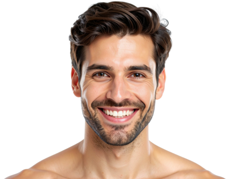Close‑Up Portrait of Handsome Young Man with Warm Smile, Transparent Background