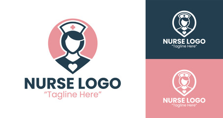 Creative Nurse Logo Design for Healthcare Providers Featuring a Stethoscope in Dark Blue and Pink