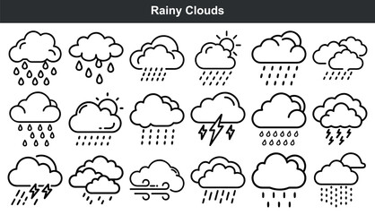 Fototapeta premium Black and White Cloud Icons Rain Sun Lightning Wind