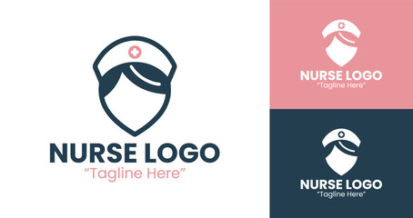 Minimalist Nurse Logo Design with Simple Medical Icon for Healthcare Branding in Dark Blue and Pink