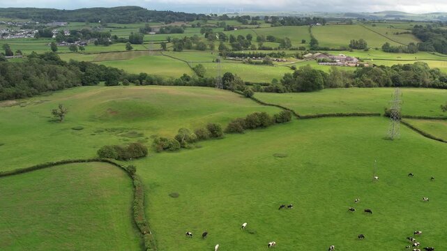High Angle Footage of Village Countryside Landscape at Near Kendal Town, Lake District of England United Kingdom. Drone Camera Footage Was Captured on June 13th, 2025
