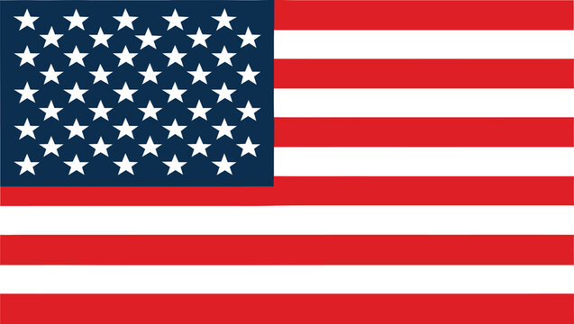 Flat vector illustration of the official American flag with 50 stars and 13 red and white stripes. Ideal for patriotic, government, and USA-themed designs.