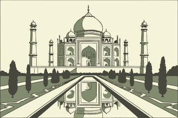 Taj mahal india architectural illustration