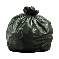Full black garbage bag on a transparent background, waste disposal and pollution reduction