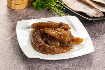 Herring roe snack in the plate