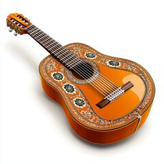 Fototapeta premium Intricately Designed Acoustic Guitar with Ornate Inlays on a White Background