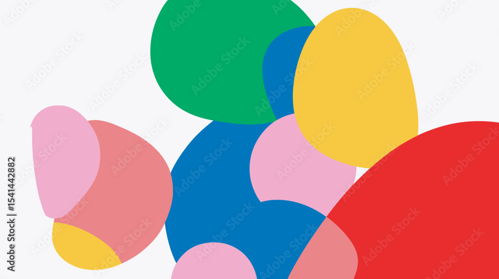 Poster colorful shapes overlap creating vibrant abstract composition on white background details