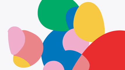 Colorful shapes overlap creating vibrant abstract composition on white background details