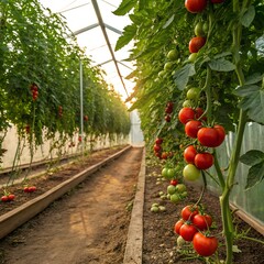 Maturation of tomatoes in the greenhouse. Organic farming