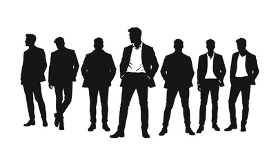 People silhouettes, group of business men, vector set of people on white background
