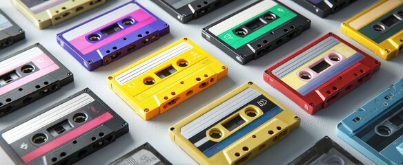 The vibrant collection of retro cassette tapes showcasing music history and nostalgia.