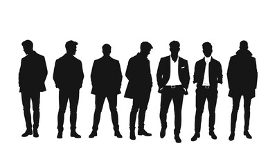 People silhouettes, group of business men, vector set of people on white background