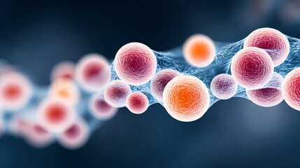 Microscopic view of a human cell structure. Biology and medical research concept. Scientific illustration for healthcare or biological study.