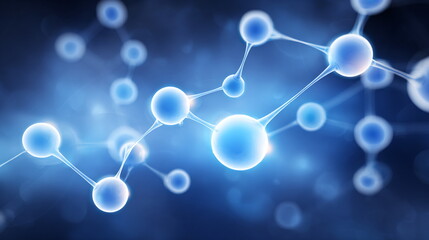 Abstract blue molecular structure background. Science, chemistry, or medicine concept with connected spheres for banner and website.