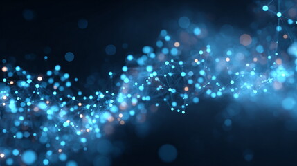 Abstract blue molecular structure background. Science, chemistry, or medicine concept with connected spheres for banner and website.