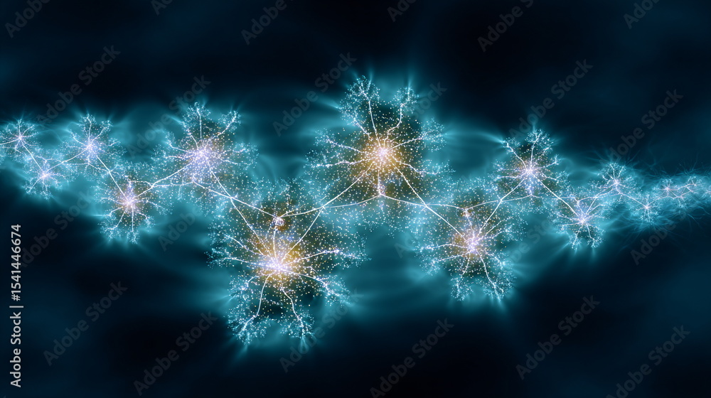 Poster conceptual futuristic neuron cells link and glow. artificial intelligence, virtual reality, and neur