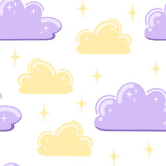 Cute cartoon pattern of multicolored clouds isolated.