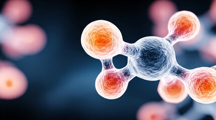 Microscopic view of a human cell structure. Biology and medical research concept. Scientific illustration for healthcare or biological study.