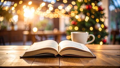 Cozy Christmas Eve Reading with Warm Drink by the Tree.