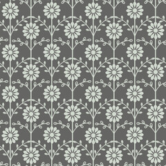 Seamless Floral Pattern with Stylized Daisies on Dark Background