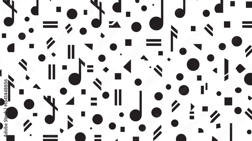 Aufkleber black notes repeat among shapes create pattern white background