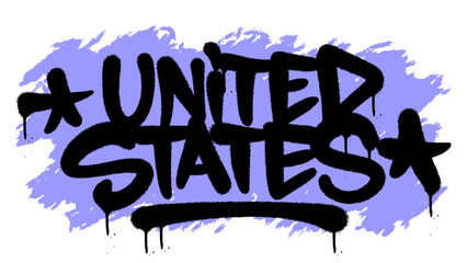 Graffiti-style UNITED STATES in black spray paint over pastel blue background. Urban and clean with bold street art feel. Perfect for patriotic visuals and apparel design.
