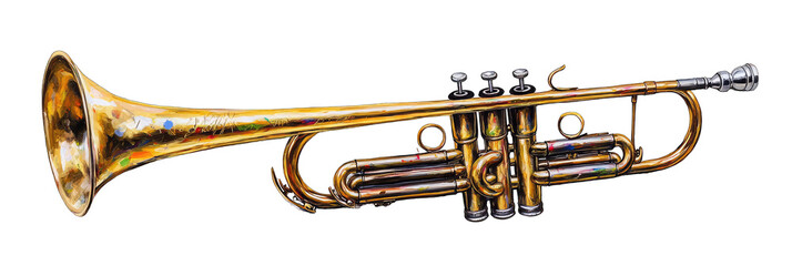 Obraz premium Golden trumpet against black background