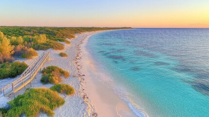 Aerial View of Turquoise Beach with Clear Sky and White Sand