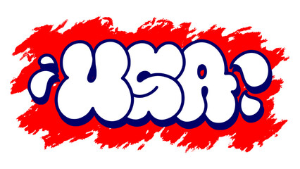 USA graffiti in playful bubble style with patriotic red, white, and blue tones. Perfect for fun Independence Day visuals, modern freedom art, and streetwear design.