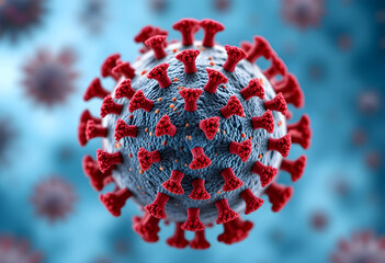 3D Influenza virus particle with hemagglutinin and neuraminidase proteins.