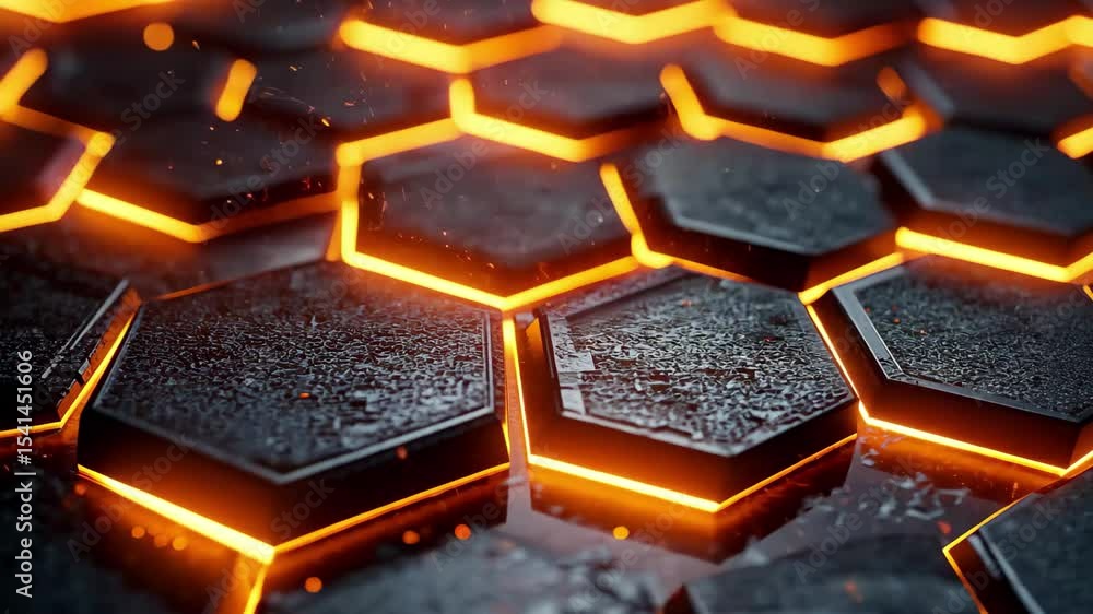 Poster glowing hexagonal patterns create a futuristic technology background in vibrant colors, technology b