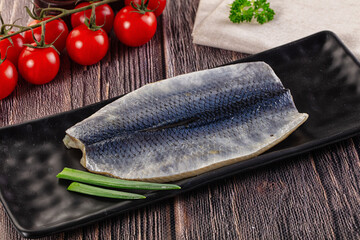 Salted herring fillet with skin