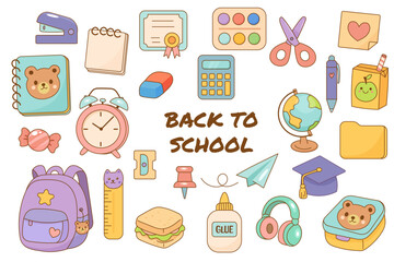 Back to school vector illustration with cute supplies
