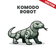 Futuristic Robot Komodo Vector Illustration Sci-Fi Mechanical Canine in Chrome Style for Tech and AI-Themed Designs