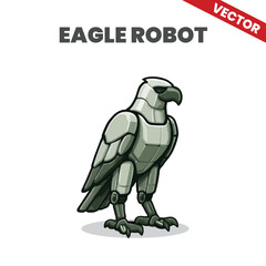 Futuristic Robot Eagle Vector Illustration Sci-Fi Mechanical Canine in Chrome Style for Tech and AI-Themed Designs